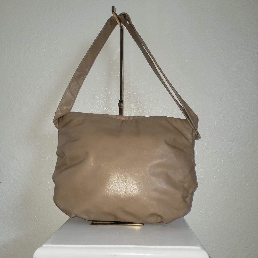 Vintage Morris Moskowitz Beige Tan Genuine Women's Leather Slouchy Shoulder Bag
